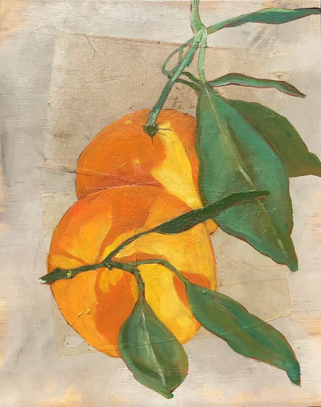 Satsumas - Acrylic and teabags on wood panel, 8x10 inches